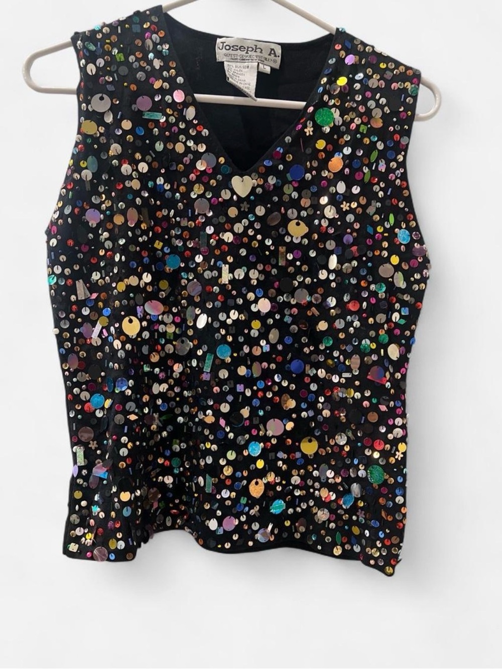 Joseph Black Sequin Tank Top with Multicolor Disco Embellishments